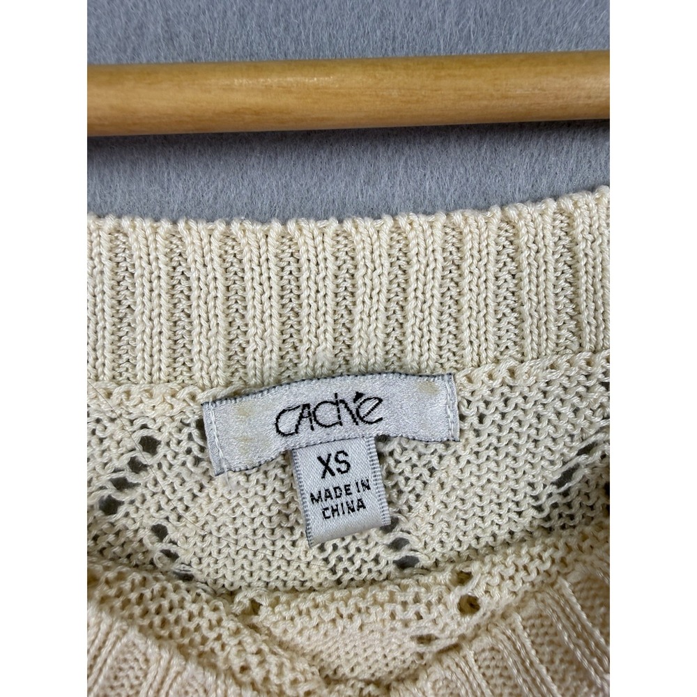 Vintage Caché Ivory Knit Sweater Vest Womens XS Academia Preppy Fisherman 00s - Picture 3 of 8